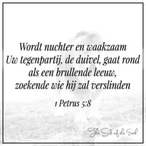 bijbeltekst 1 Petrus 5-8 wordt nuchter en waakzaam tegenpartij duivel gaat rond als brullende leeuw zoekende wie hij zal verslinden