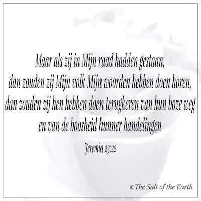 Bijbeltekst jeremia 23-22 maar als zij in mijn raad hadden gestaan dan zouden zij mijn volk mijn woorden hebben doen horen dan zouden zij hen hebben doen terugkeren van hun boze weg en boze handelingen