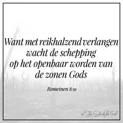 Bijbelvers Romeinen 8-19 met reikhalzend verwachting wacht de schepping op het openbaar worden van de zonen Gods