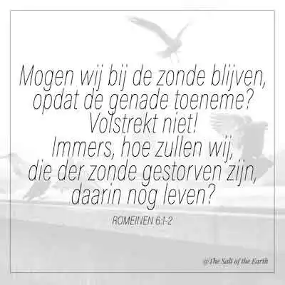 Bijbelvers romeinen 6-1-2-mogen wij bij de zonde blijven opdat de genade toenemen volstrekt niet immers hoe zullen wij die der zonde gestorven zijn daarin nog leven
