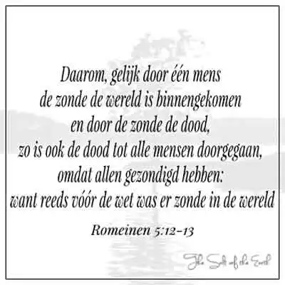 bijbeltekst romeinen 5-12 gelijk door mens zonde wereld binnengekomen en door zonde de dood zo is de dood tot alle mensen doorgegaan omdat allen gezondigd hebben want reeds voor de zonde was wet