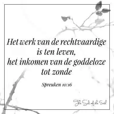 bijbeltekst spreuken 10-16 werk van rechtvaardige is ten leven het inkomen van de goddeloze tot zonde